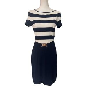 Lauren Ralph Lauren striped belted dress gold logo buckle SZ: M